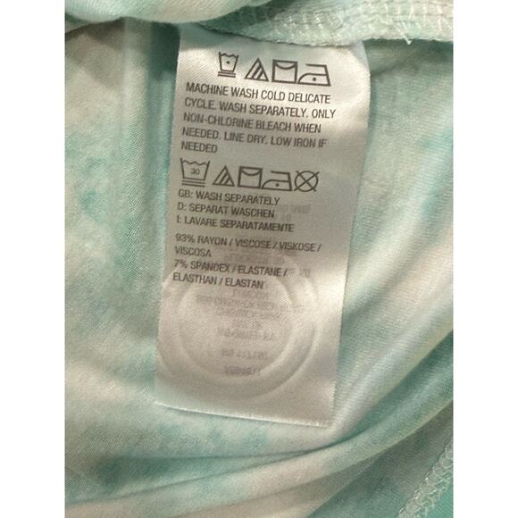 Belle by Kim Gravel QVC Sz Small Rayon Spandex Tie Dye White Green 3/4 Sleeves - Picture 5 of 6